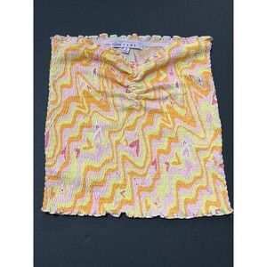 Smocked Tube Top Cropped Abstract Print Size S Hippie Boho graphic Chave Fame